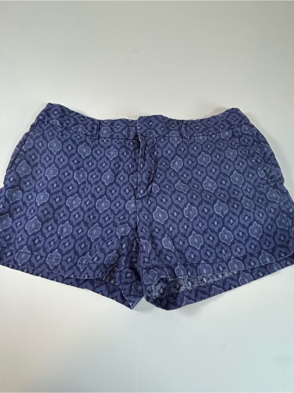 Cynthia Rowley 100% Linen Navy Blue Geometric Shorts